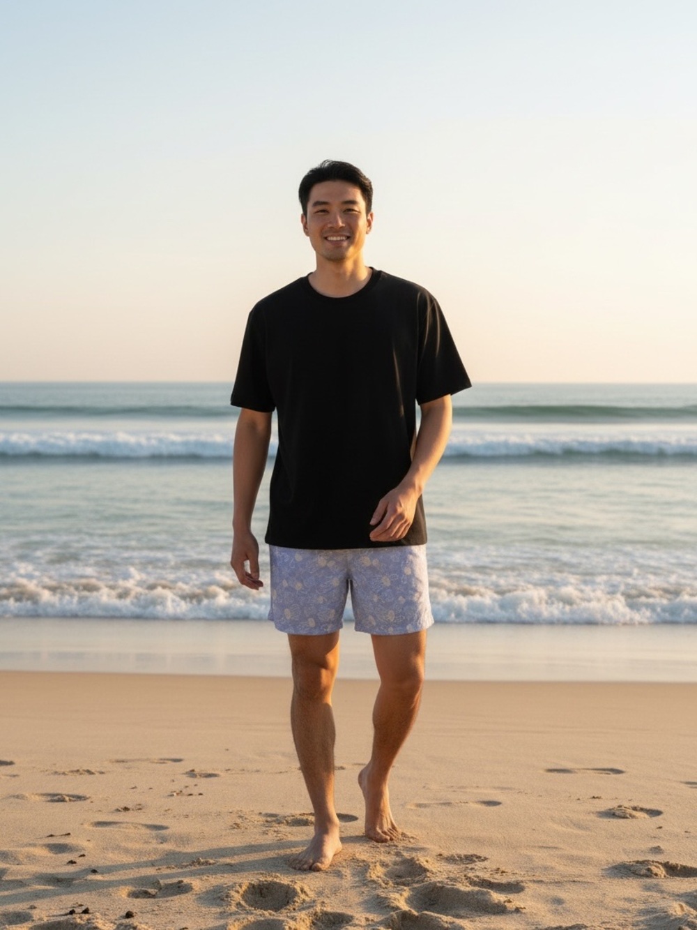 Men's Blue Floral-Print Swim Trunks